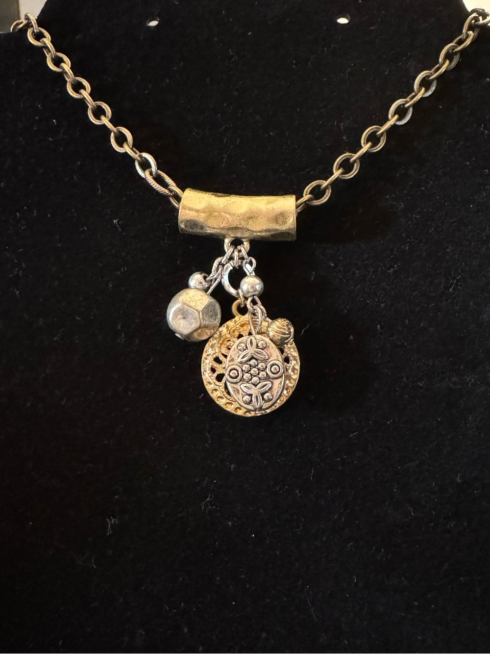 Two Tone Mixed Metal Boho Charm Cluster Necklace - 20โ